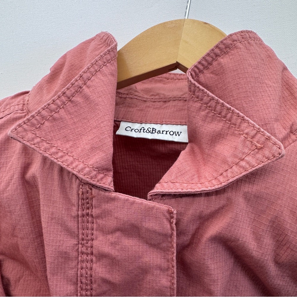 Croft & Barrow Pink Utility Jacket Full Zip Size Medium Safari Style 100%Cotton - Picture 9 of 11